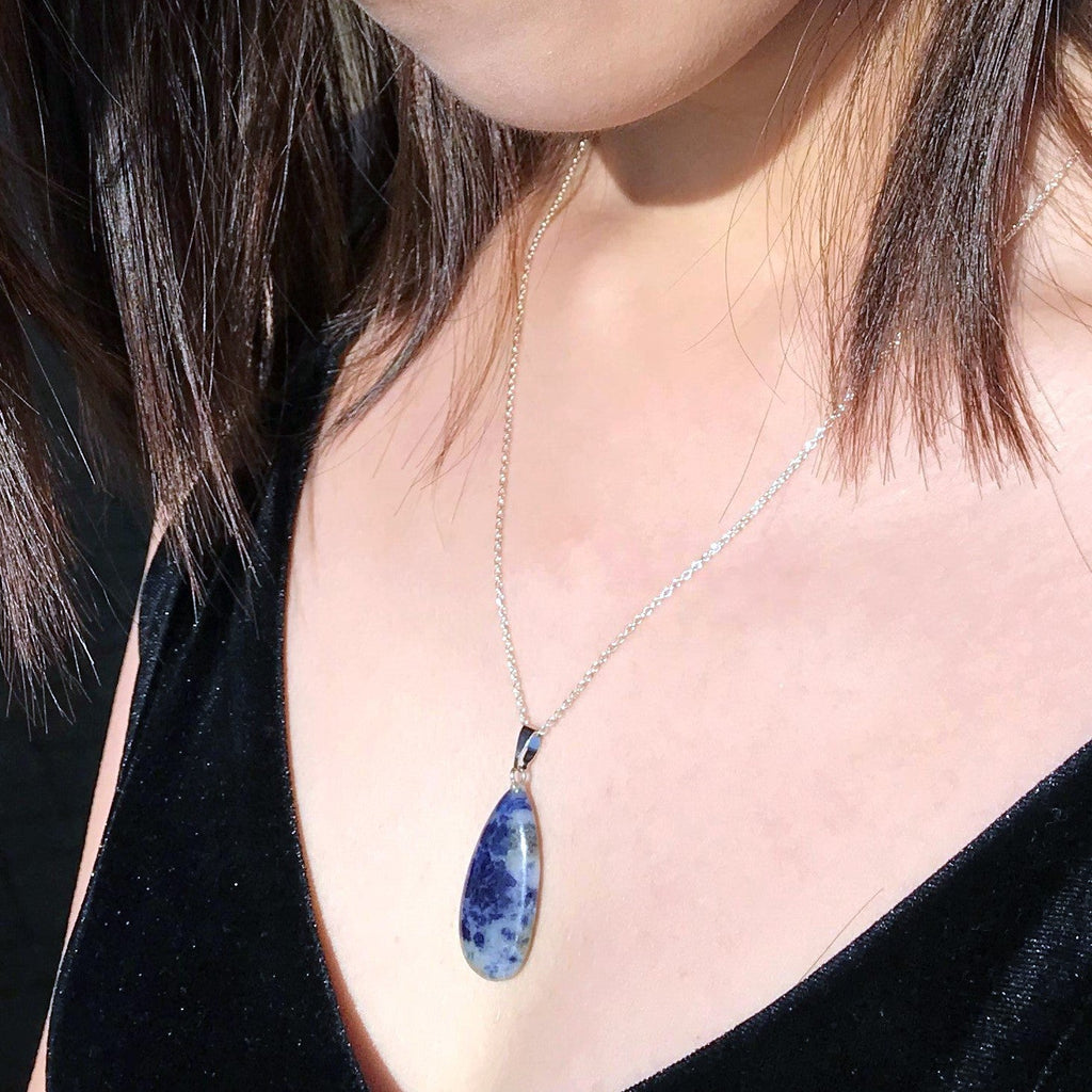 Sodalite Sterling Silver Necklace, Sodalite Pendant Necklace, Gemstone Necklace | by nlanlaVictory